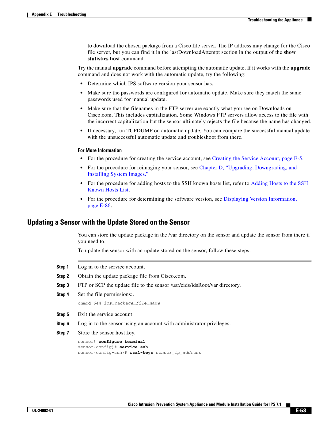 Cisco Systems IPS4520K9 manual Updating a Sensor with the Update Stored on the Sensor 