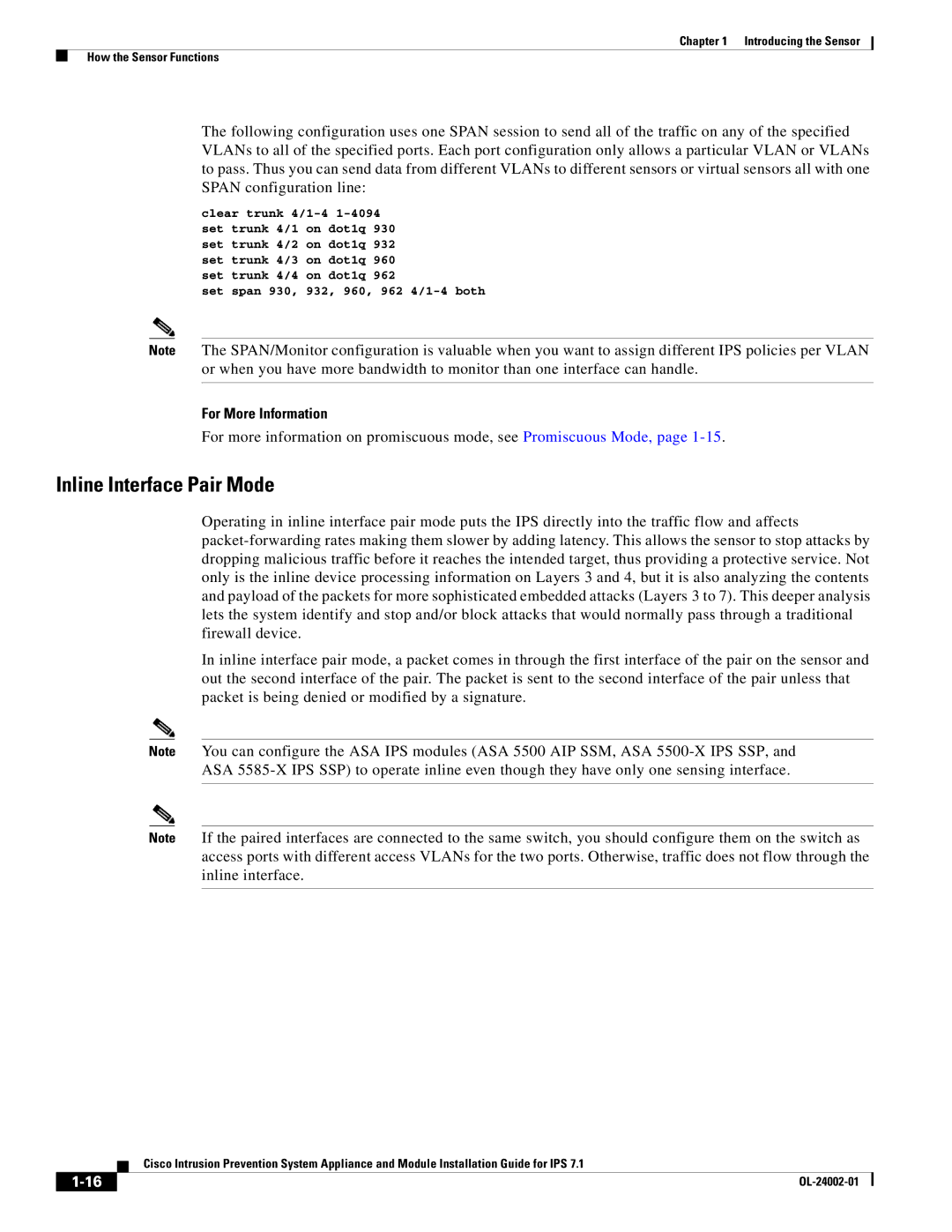 Cisco Systems IPS4520K9 manual Inline Interface Pair Mode, Set span 930, 932, 960, 962 4/1-4 both 