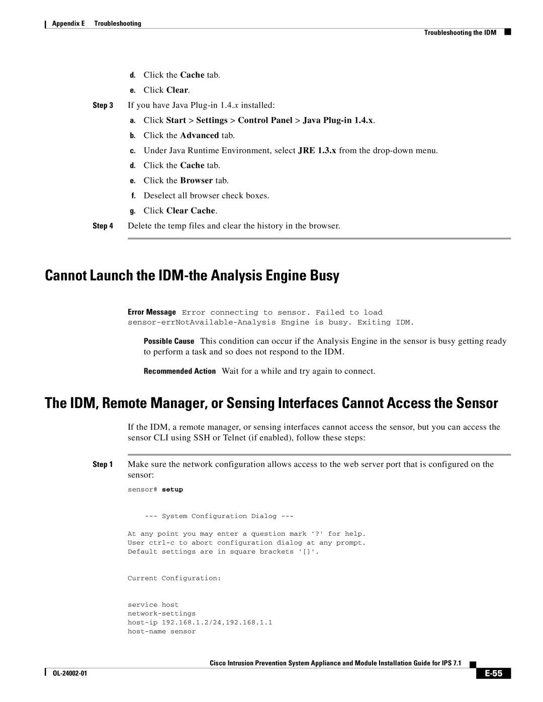 Cisco Systems IPS4520K9 manual Cannot Launch the IDM-the Analysis Engine Busy 