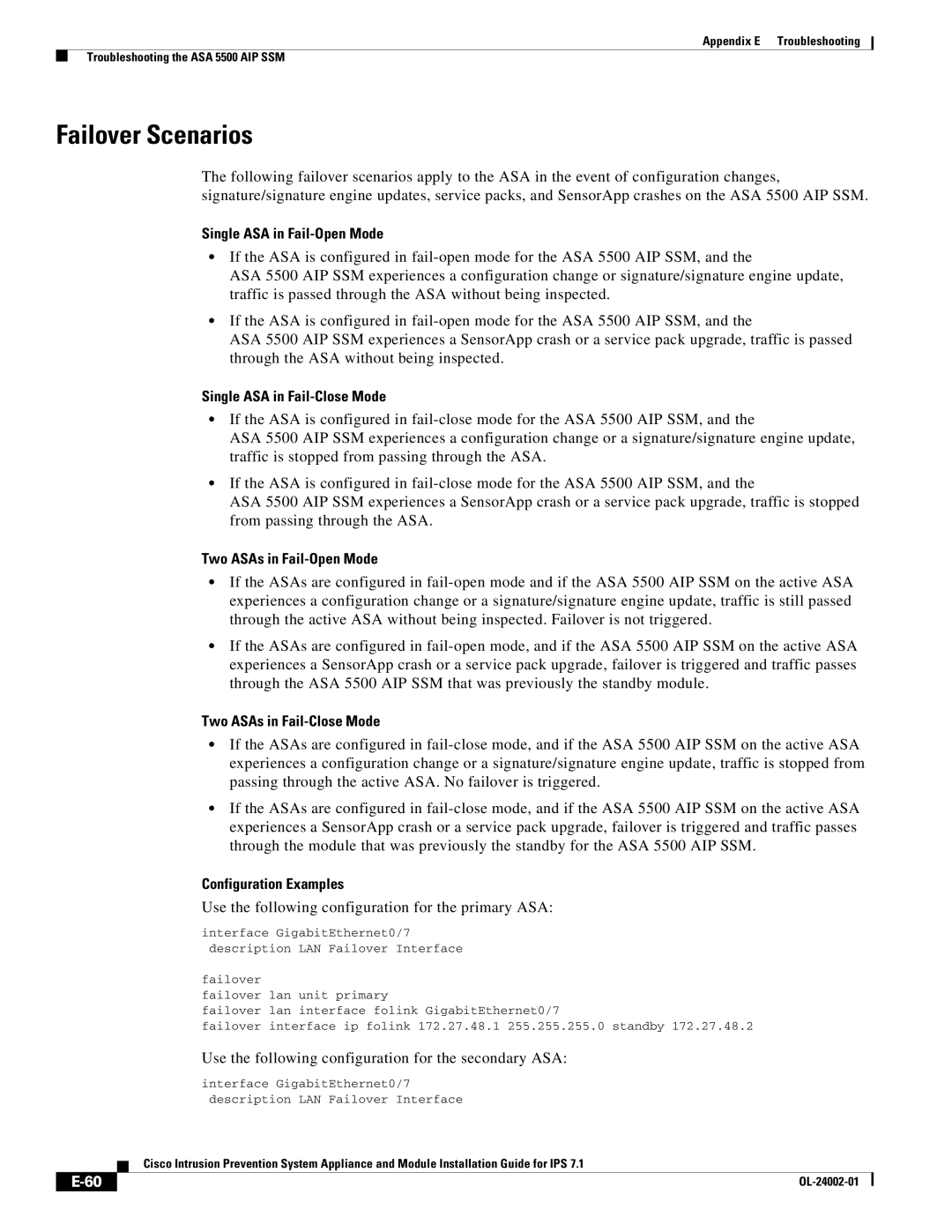 Cisco Systems IPS4520K9 manual Failover Scenarios 