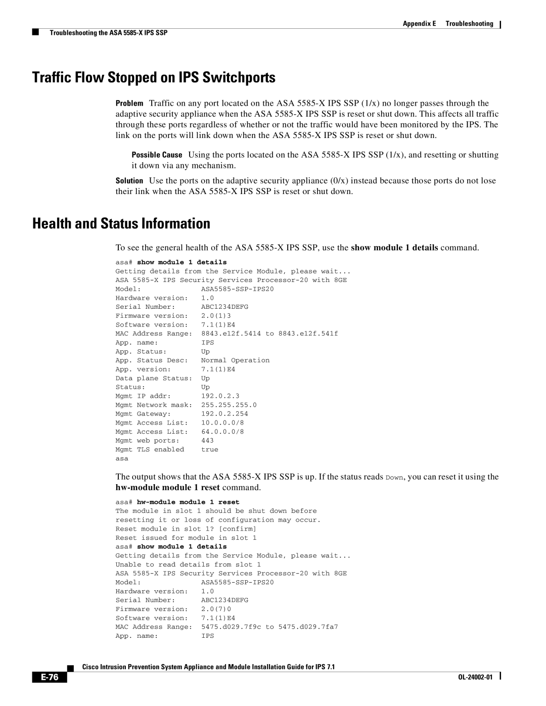 Cisco Systems IPS4520K9 manual Traffic Flow Stopped on IPS Switchports, ABC1234DEFG 