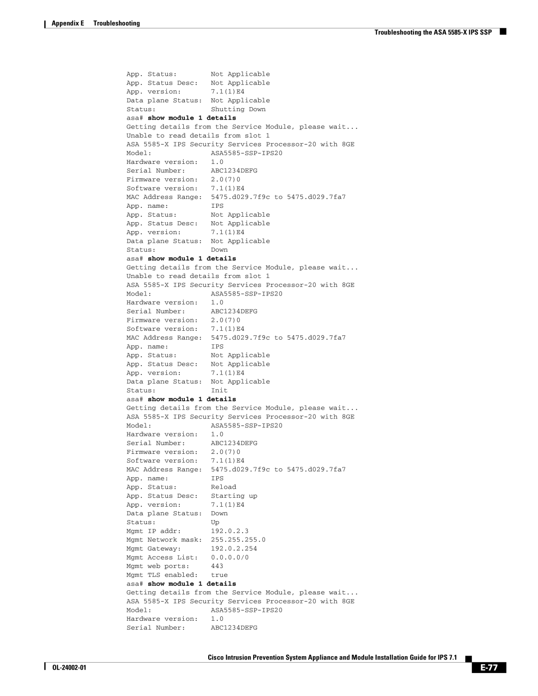 Cisco Systems IPS4520K9 manual App. Status 