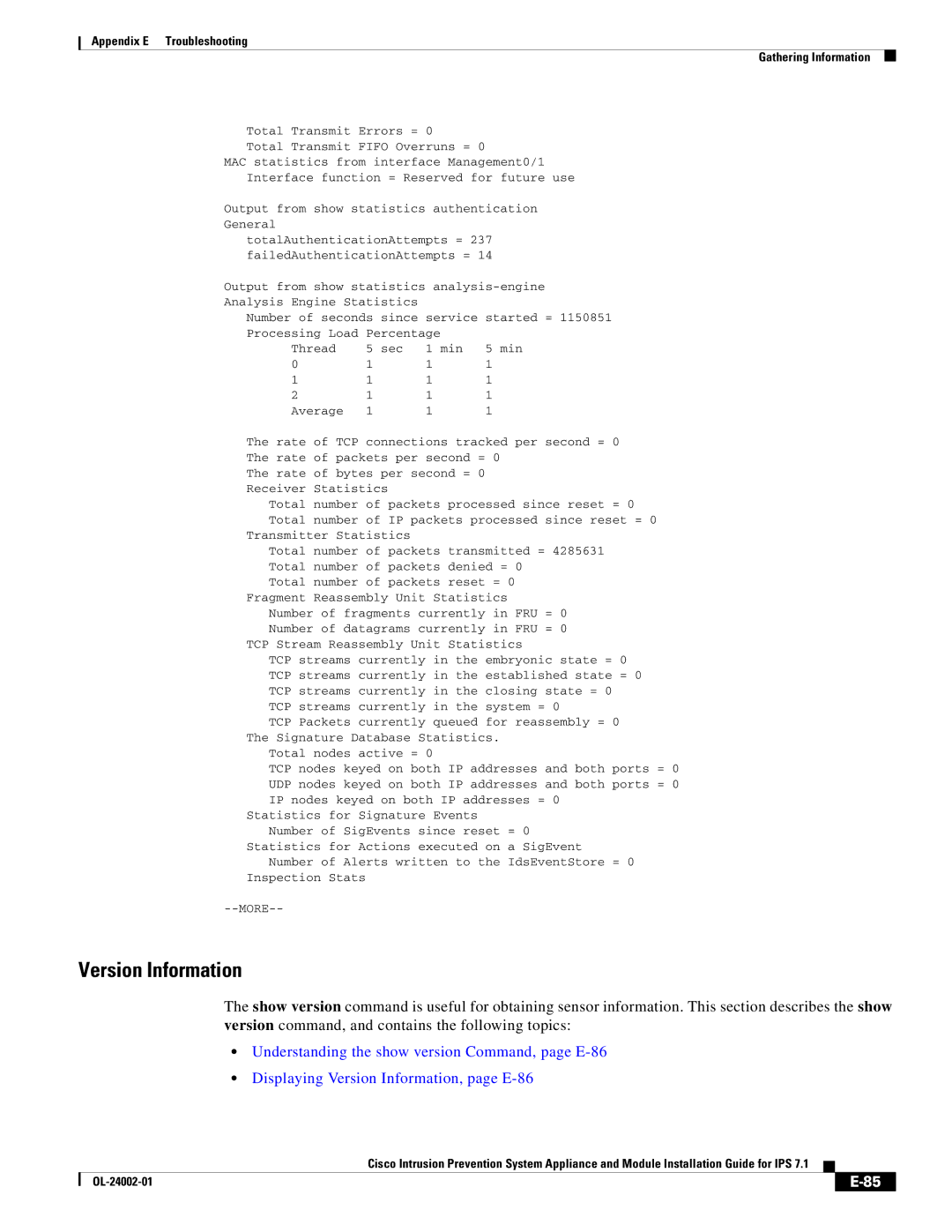 Cisco Systems IPS4520K9 manual Version Information 