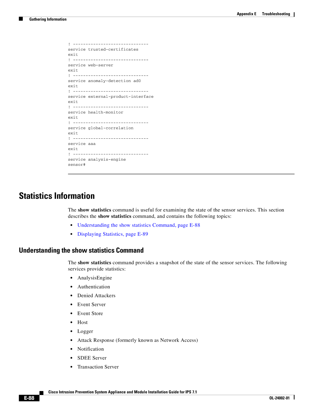 Cisco Systems IPS4520K9 manual Statistics Information, Understanding the show statistics Command 