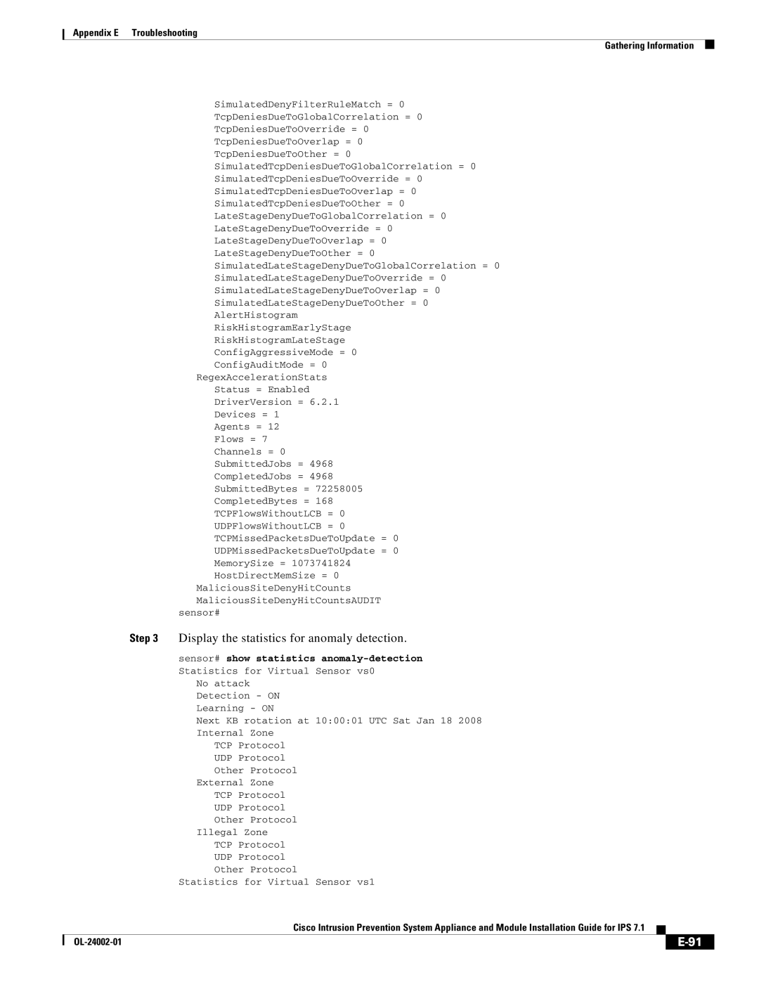 Cisco Systems IPS4520K9 manual Display the statistics for anomaly detection 