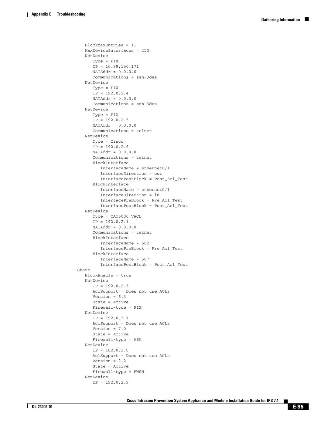 Cisco Systems IPS4520K9 manual Type = PIX 