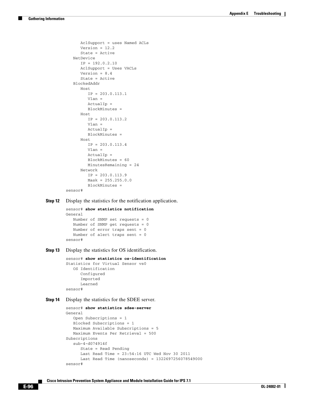 Cisco Systems IPS4520K9 manual Display the statistics for the notification application 