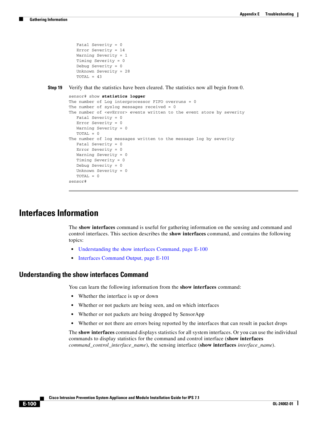 Cisco Systems IPS4520K9 manual Interfaces Information, Understanding the show interfaces Command, 100 