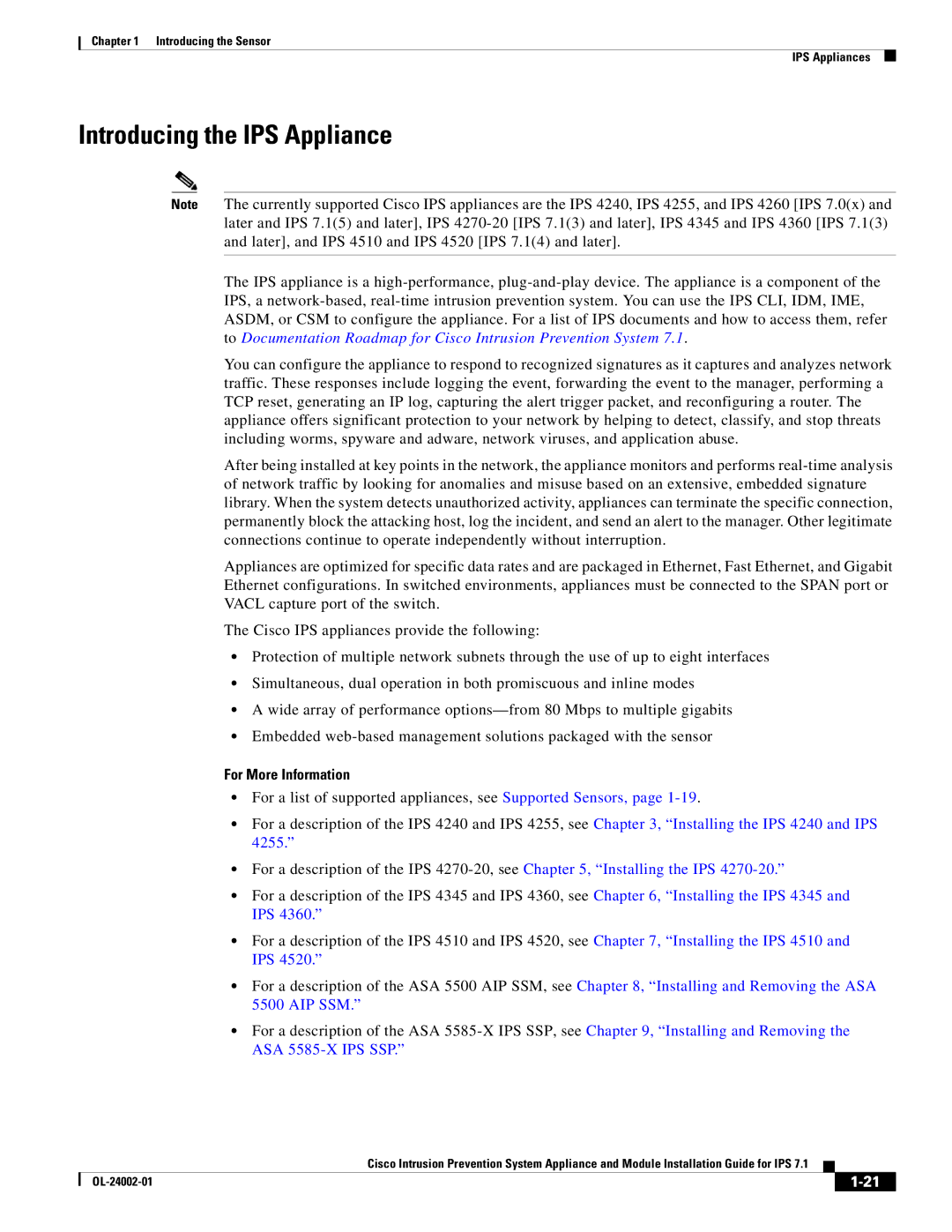 Cisco Systems IPS4520K9 manual Introducing the IPS Appliance 