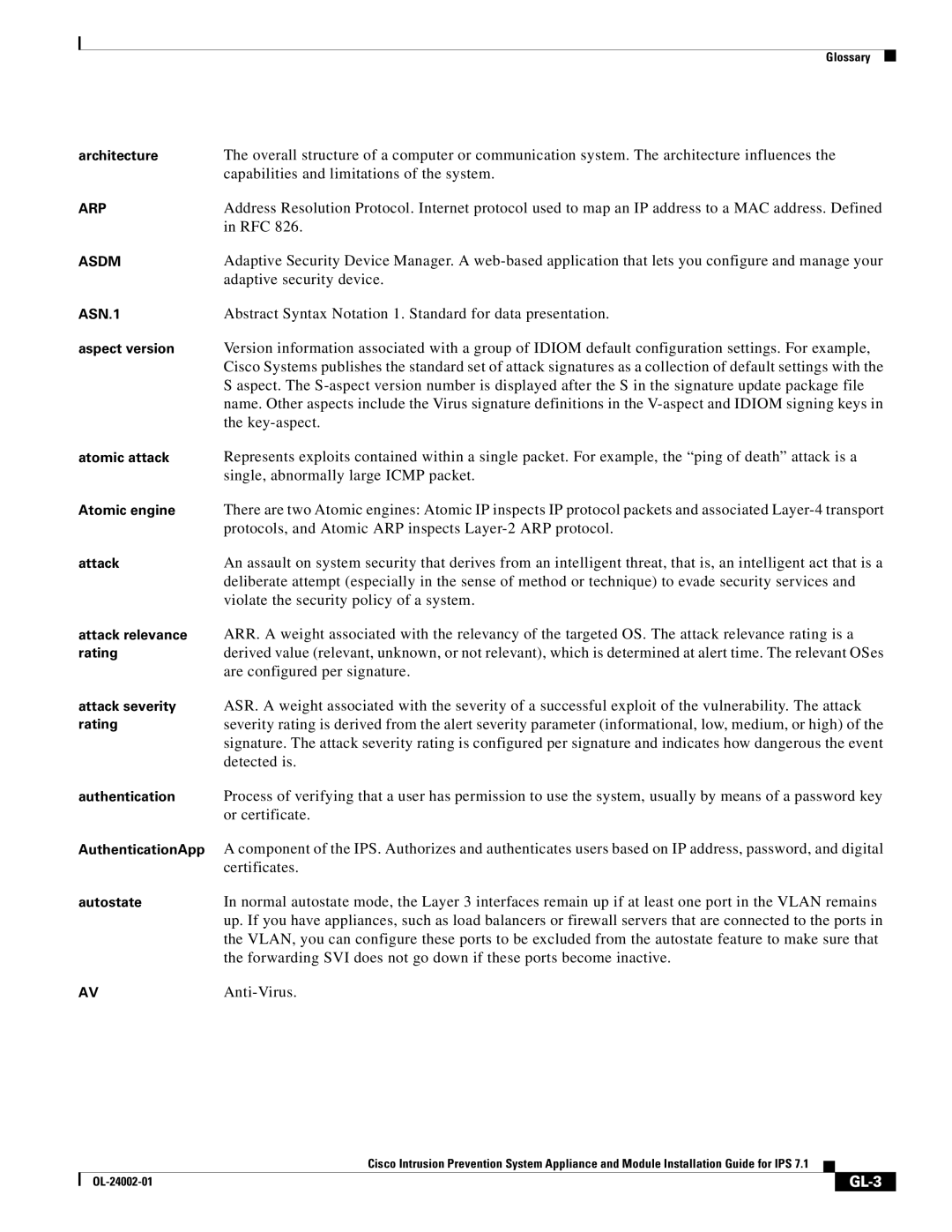 Cisco Systems IPS4520K9 manual GL-3 