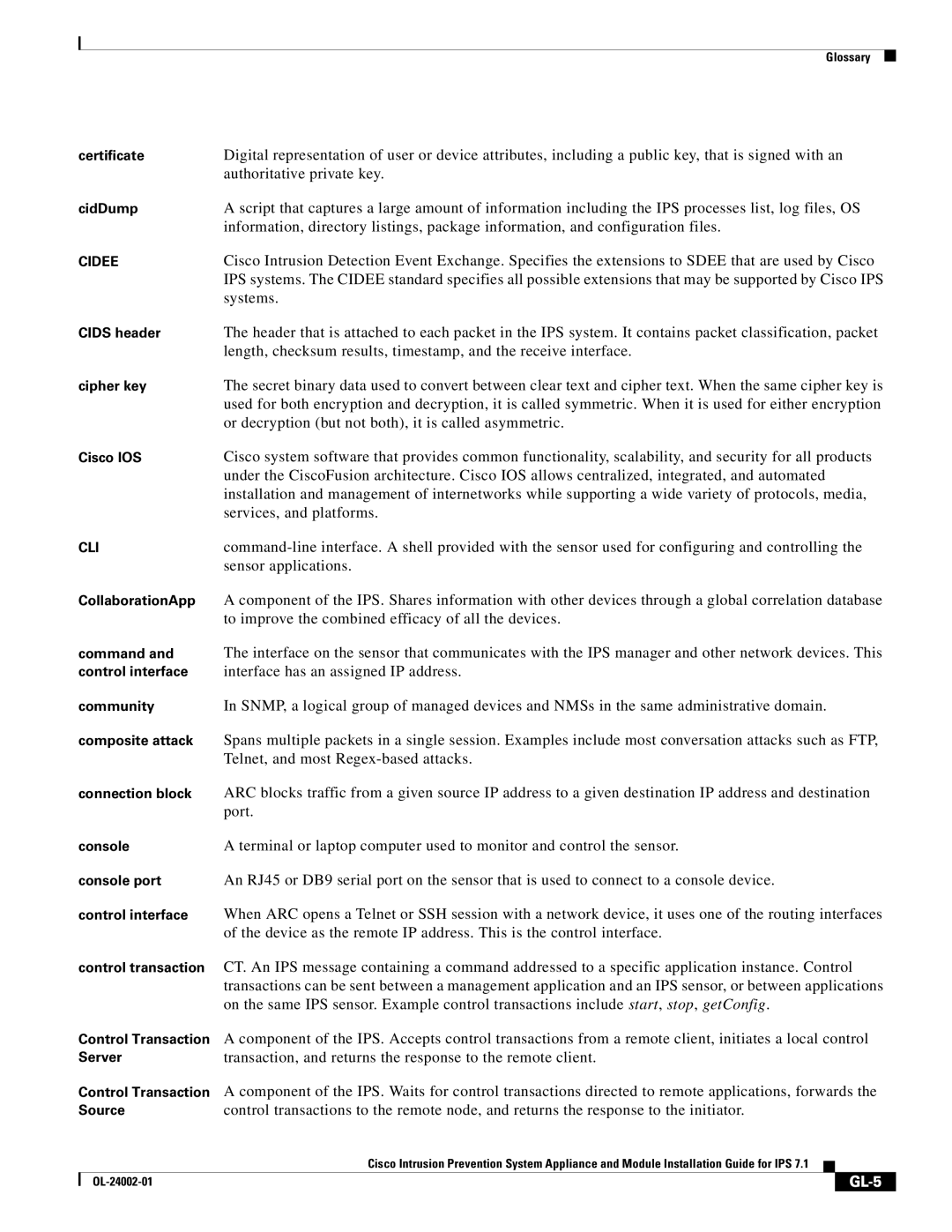 Cisco Systems IPS4520K9 manual GL-5 