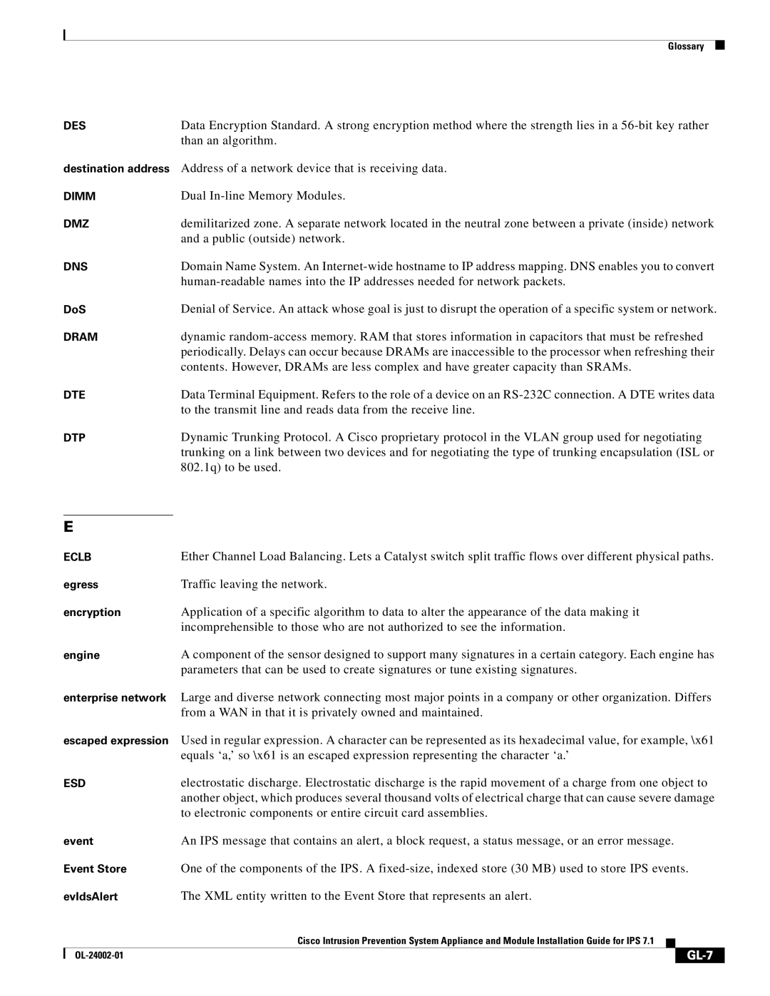 Cisco Systems IPS4520K9 manual Than an algorithm, Dual In-line Memory Modules, A public outside network, GL-7 