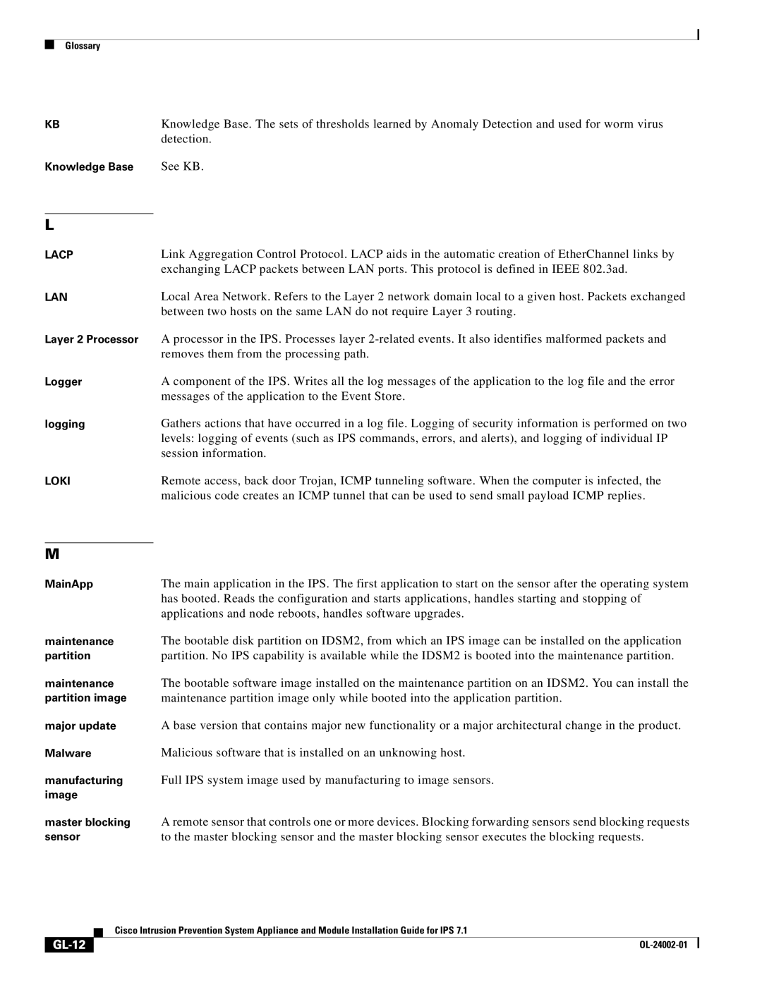 Cisco Systems IPS4520K9 manual GL-12 