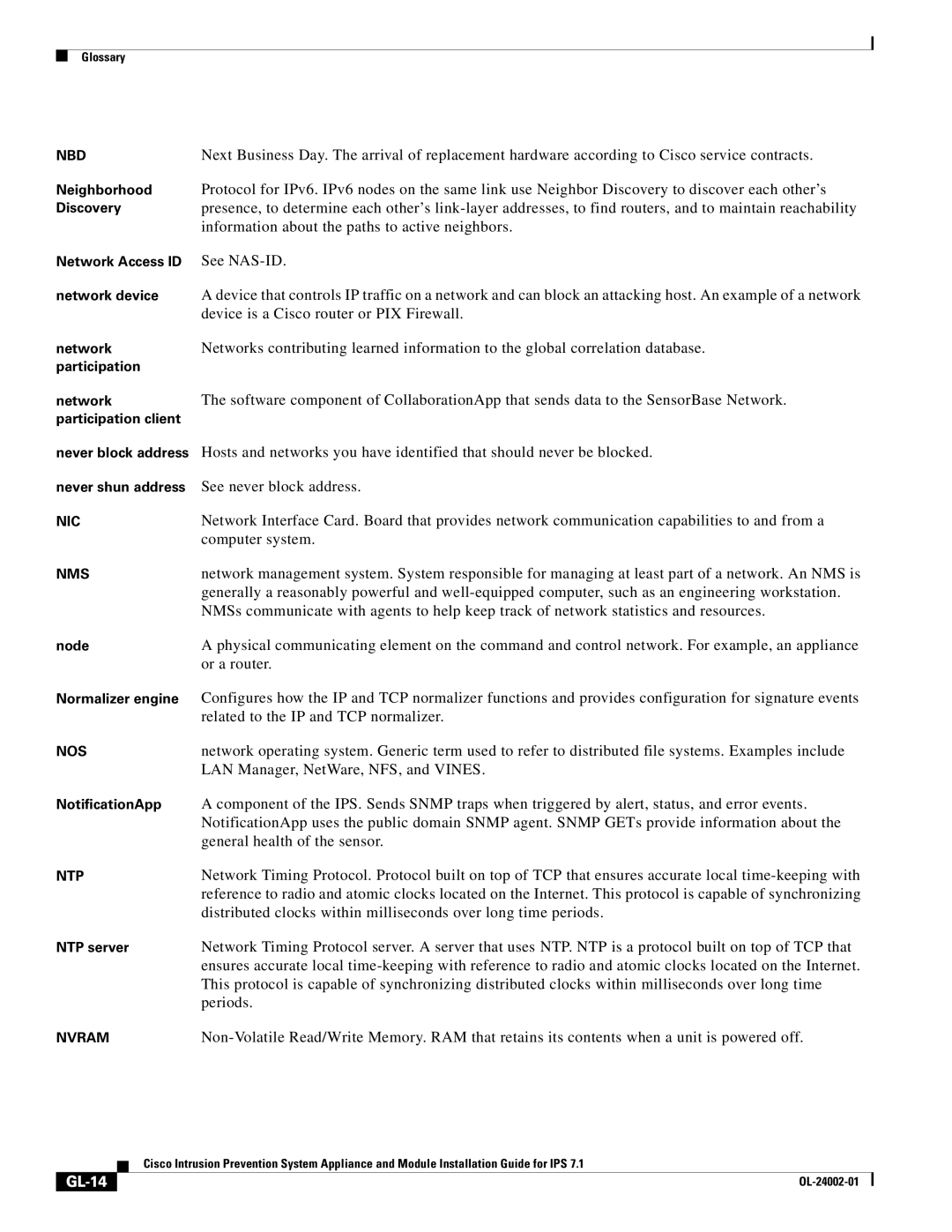 Cisco Systems IPS4520K9 manual GL-14 