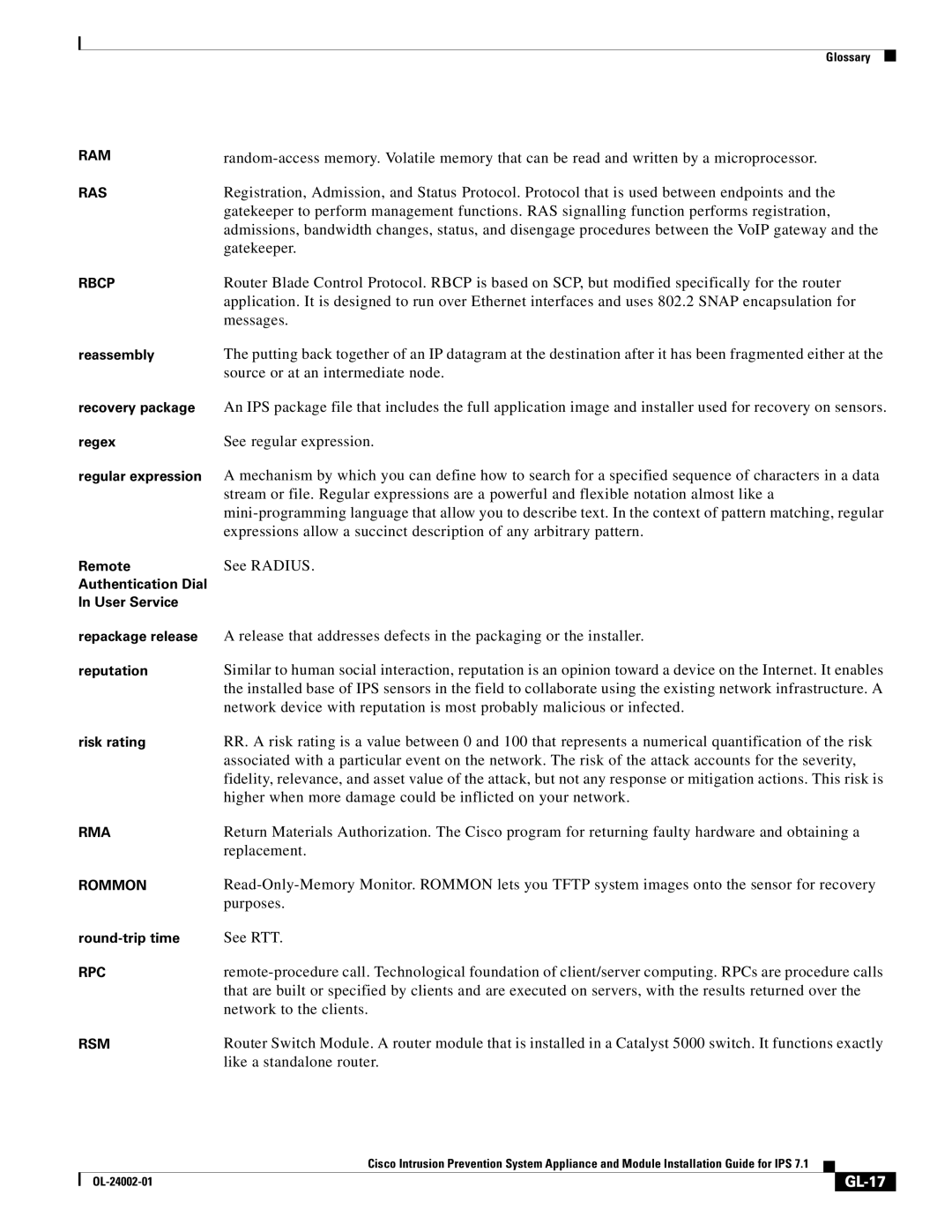 Cisco Systems IPS4520K9 manual GL-17 