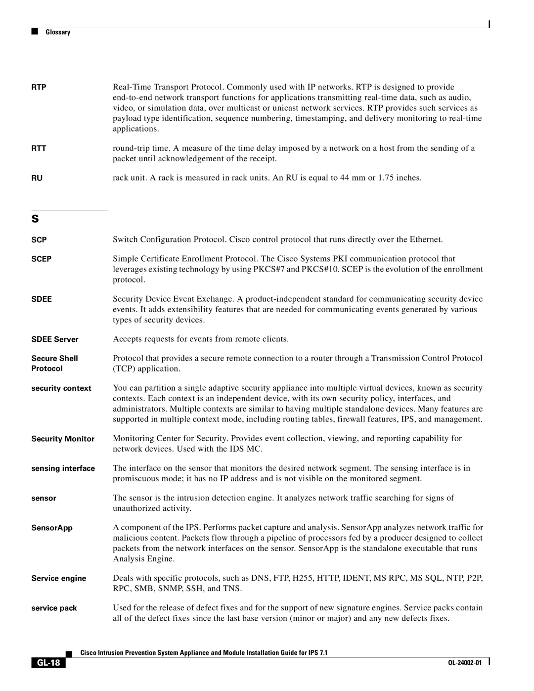 Cisco Systems IPS4520K9 Types of security devices, Accepts requests for events from remote clients, TCP application, GL-18 