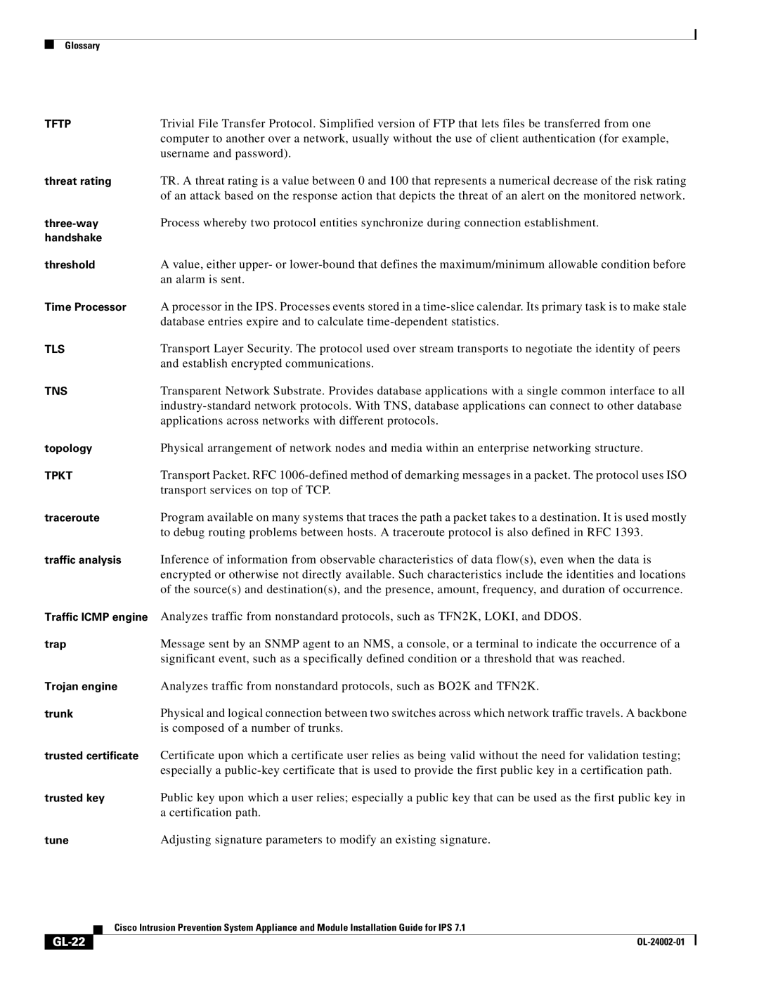 Cisco Systems IPS4520K9 manual Username and password, GL-22 