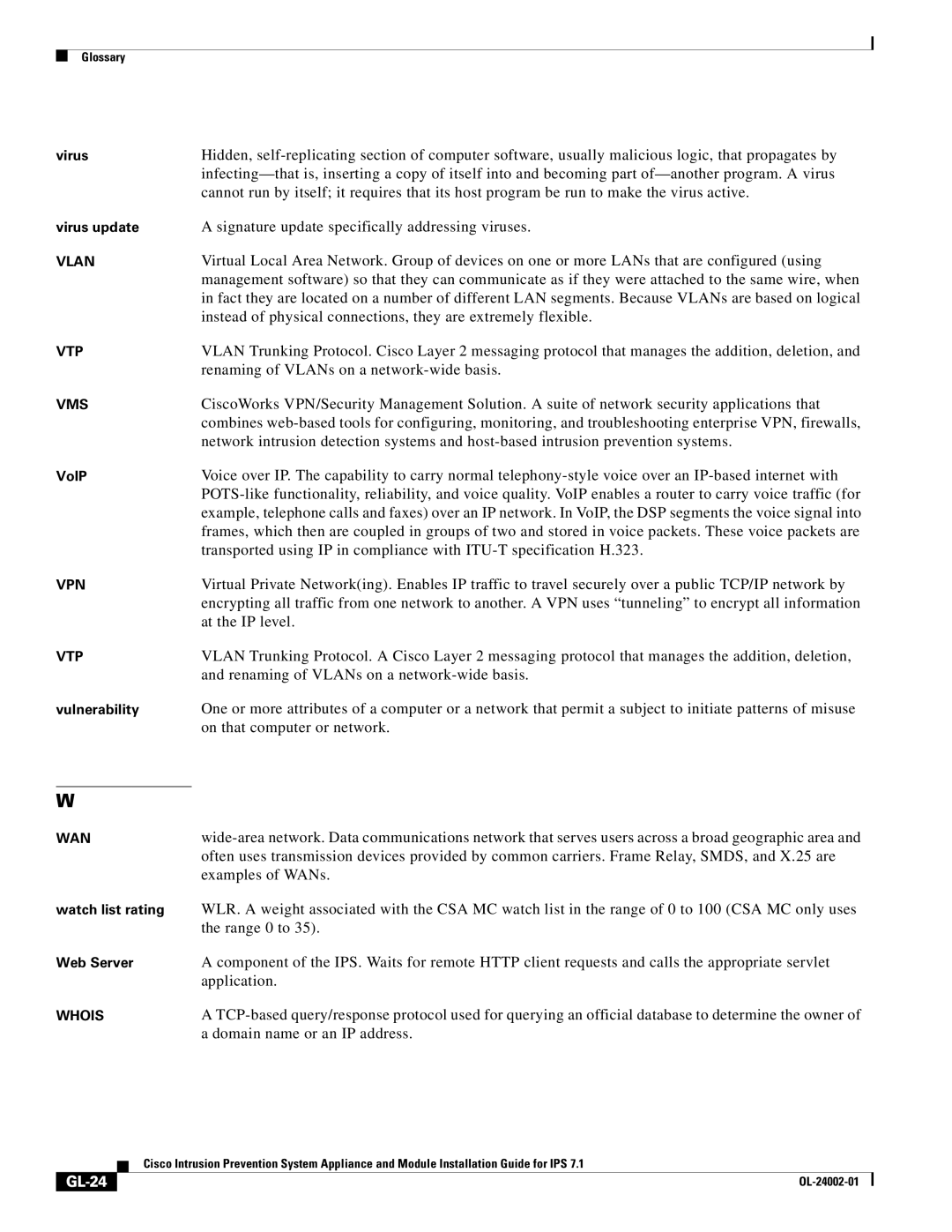 Cisco Systems IPS4520K9 manual At the IP level, GL-24 