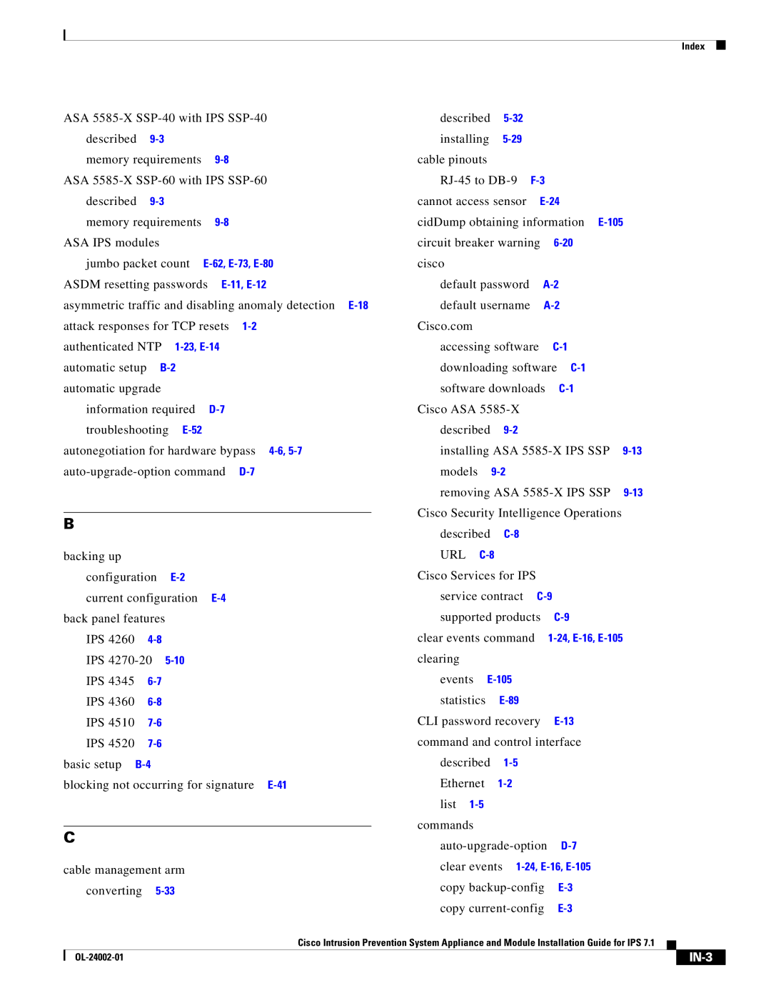 Cisco Systems IPS4520K9 manual Url, IPS 4270-20 Clearing Events, Converting Copy backup-config Copy current-config, IN-3 