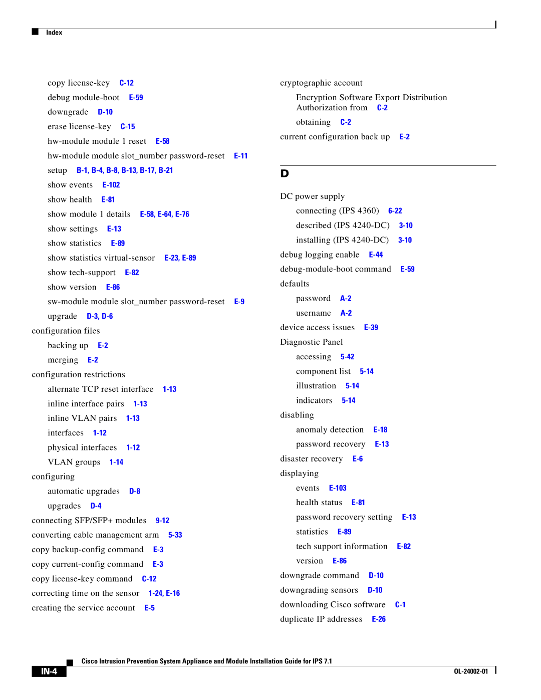 Cisco Systems IPS4520K9 manual Show events, Show health Show module 1 details, IN-4 