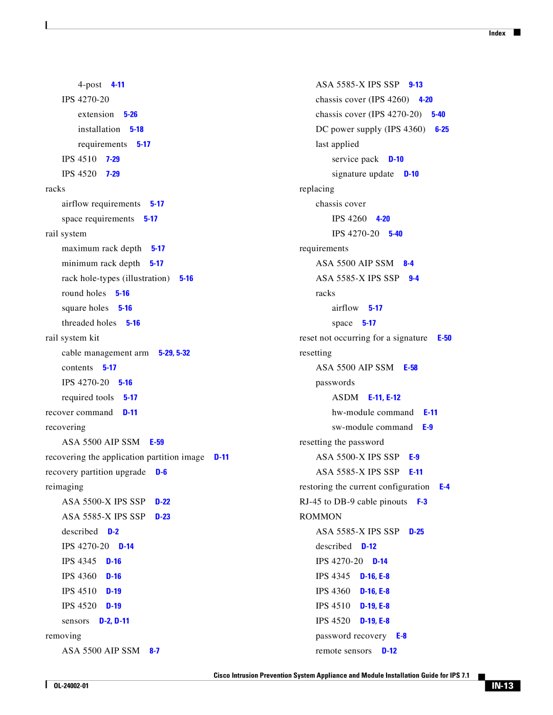 Cisco Systems IPS4520K9 manual Asdm, Rommon ASA 5585-X IPS SSP, IN-13 