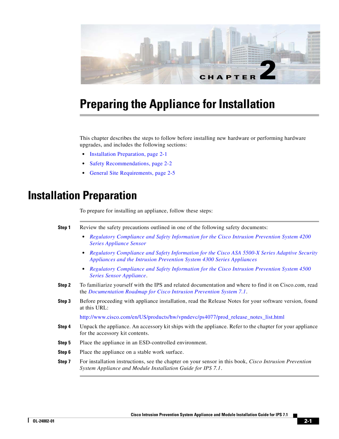 Cisco Systems IPS4520K9 manual Preparing the Appliance for Installation, Installation Preparation 