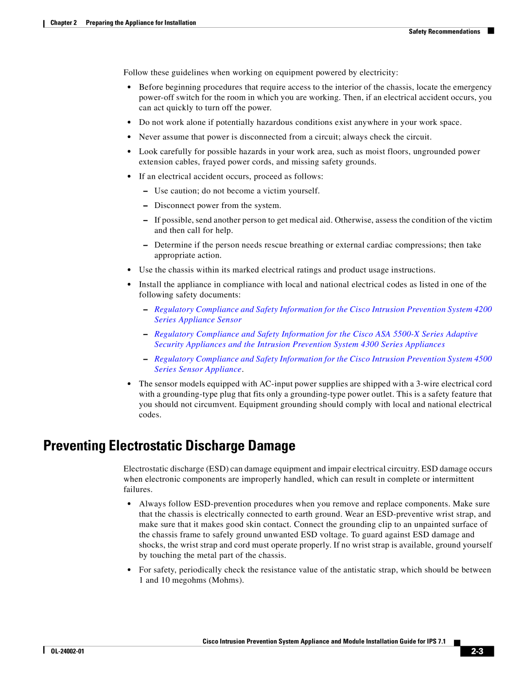 Cisco Systems IPS4520K9 manual Preventing Electrostatic Discharge Damage 