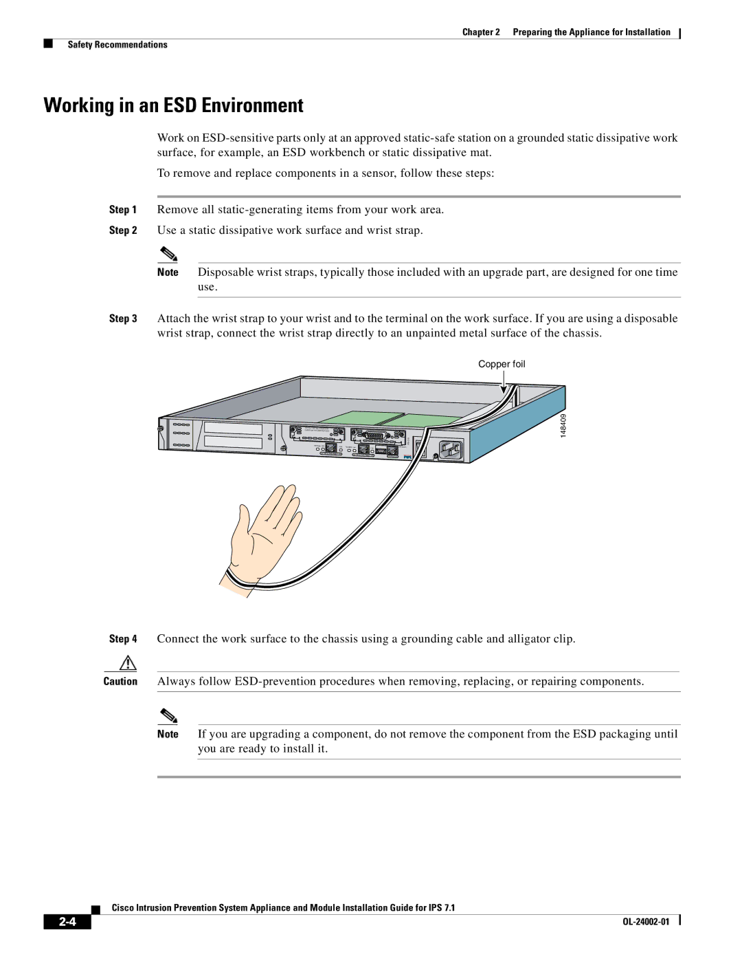 Cisco Systems IPS4520K9 manual Working in an ESD Environment, Copper foil 