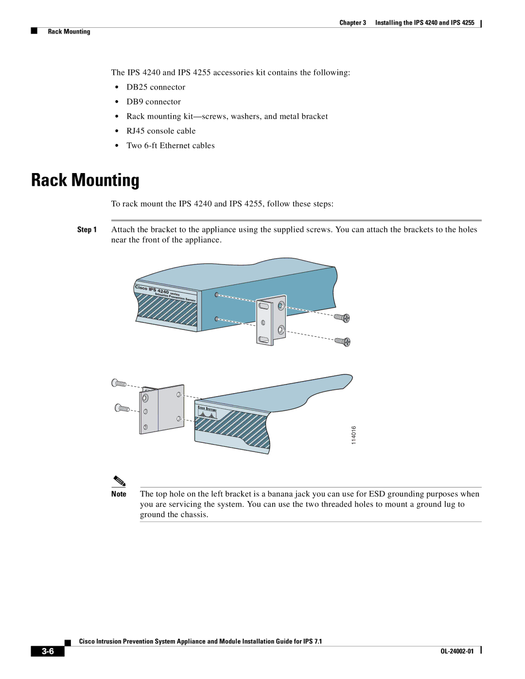 Cisco Systems IPS4520K9 manual Rack Mounting 