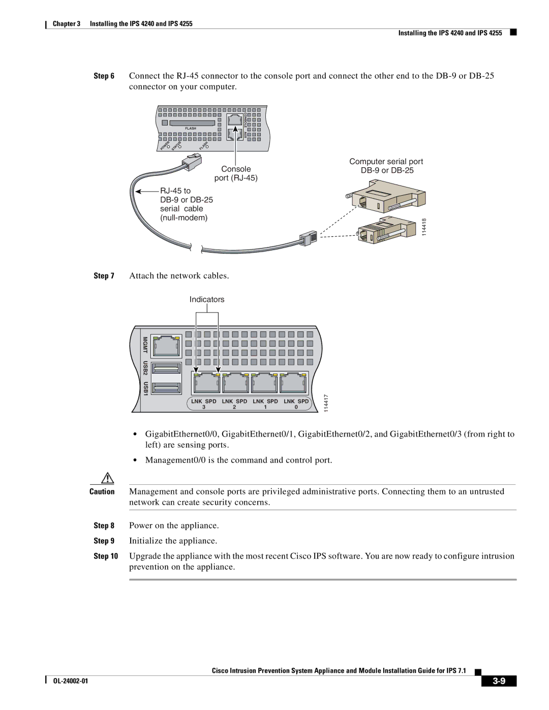 Cisco Systems IPS4520K9 manual Attach the network cables 