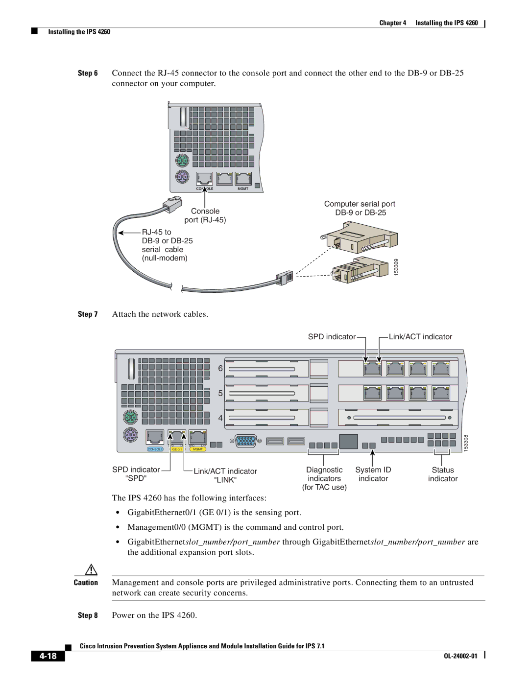 Cisco Systems IPS4520K9 manual Attach the network cables, Power on the IPS 