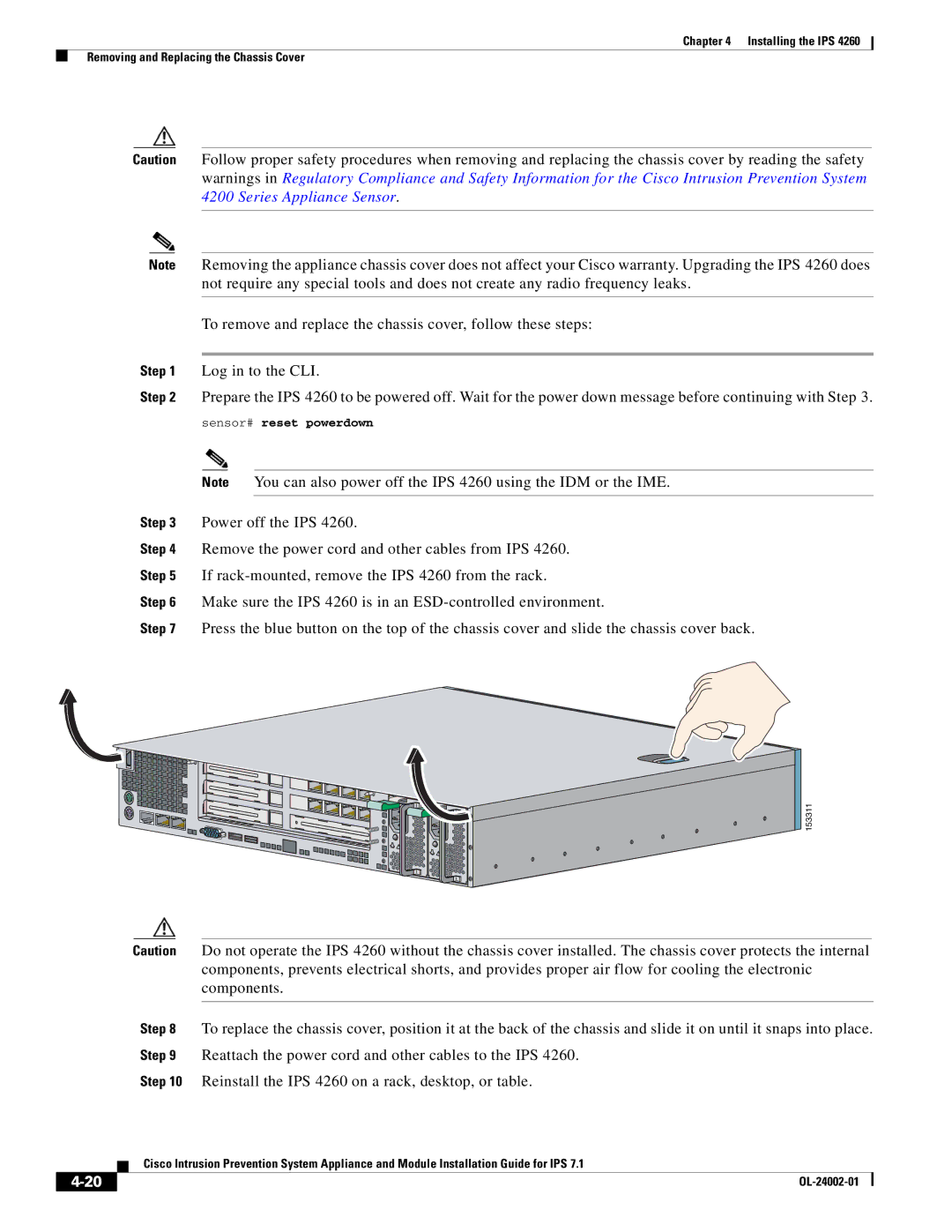 Cisco Systems IPS4520K9 manual Sensor# reset powerdown 