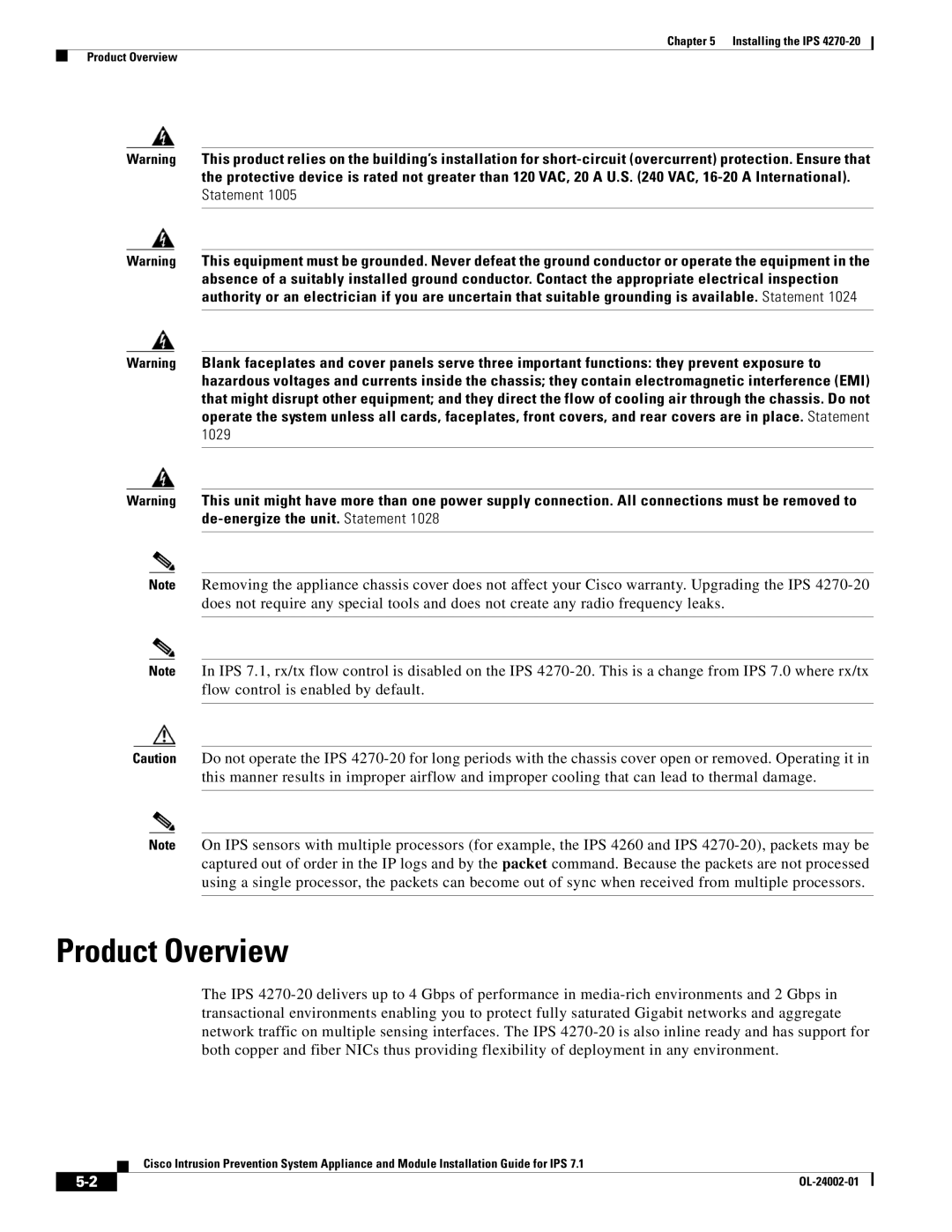 Cisco Systems IPS4520K9 manual Product Overview 