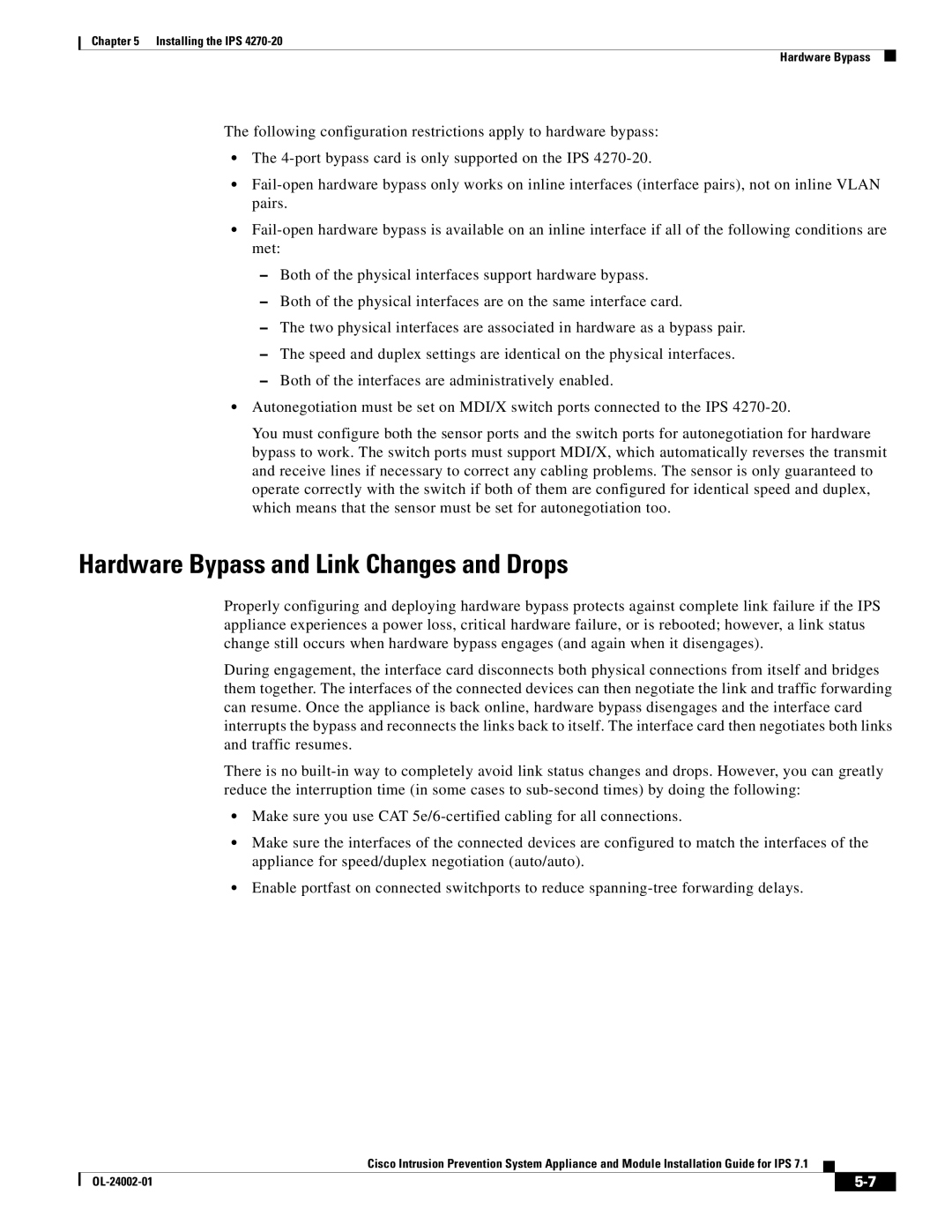 Cisco Systems IPS4520K9 manual Hardware Bypass and Link Changes and Drops 