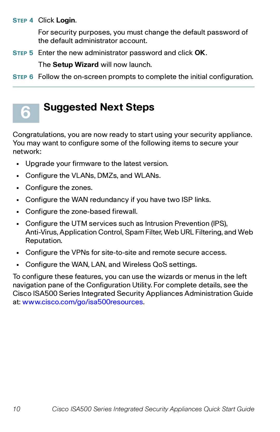 Cisco Systems ISA550WBUN1K9, ISA500, ISA570W quick start Suggested Next Steps 