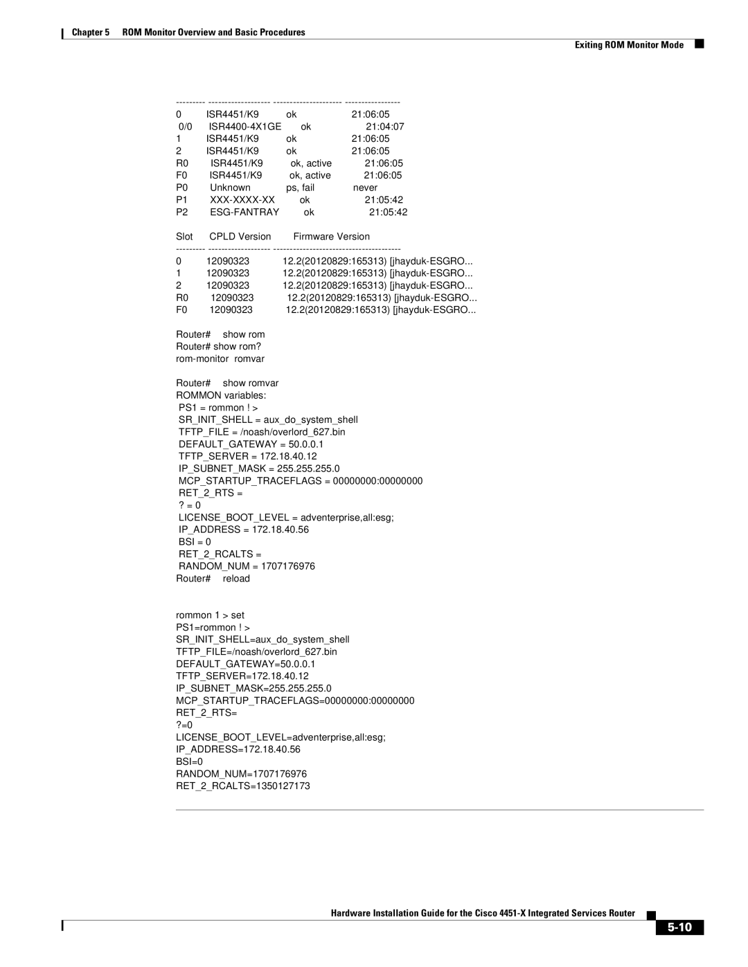 Cisco Systems ISR4451XK9 manual Router# show romvar 