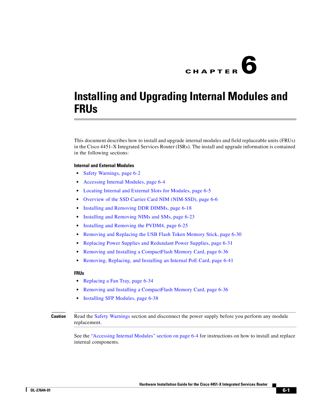 Cisco Systems ISR4451XK9 manual Internal and External Modules, FRUs 