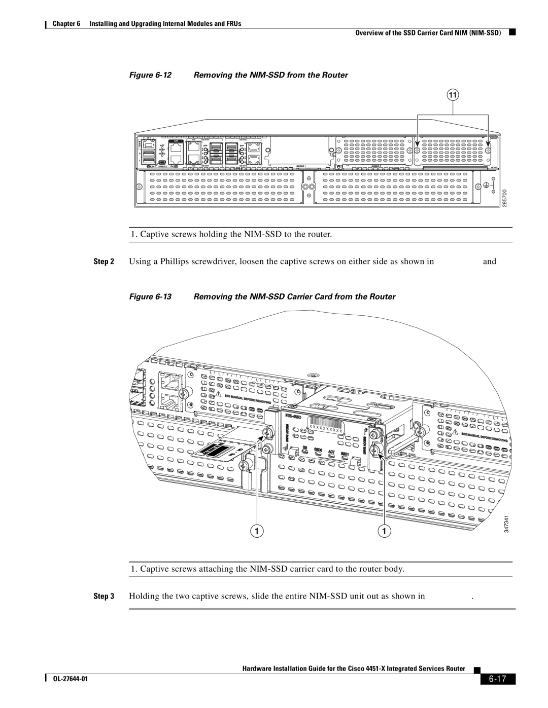 Cisco Systems ISR4451XK9 manual Removing the NIM-SSD from the Router 