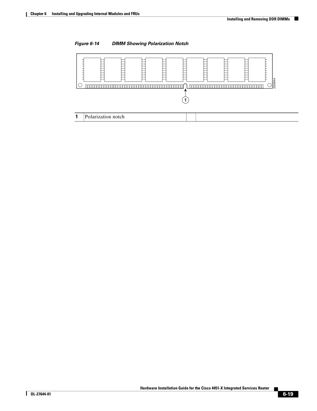 Cisco Systems ISR4451XK9 manual Polarization notch, Dimm Showing Polarization Notch 