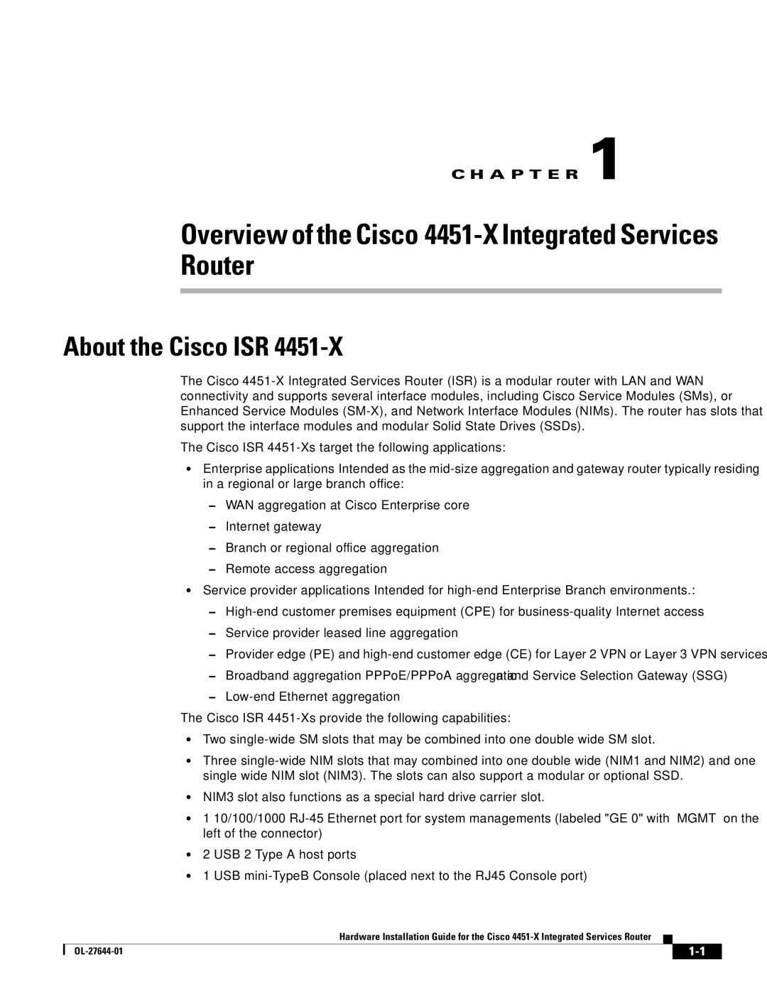 Cisco Systems ISR4451XK9 manual Overview of the Cisco 4451-X Integrated Services Router, About the Cisco ISR 