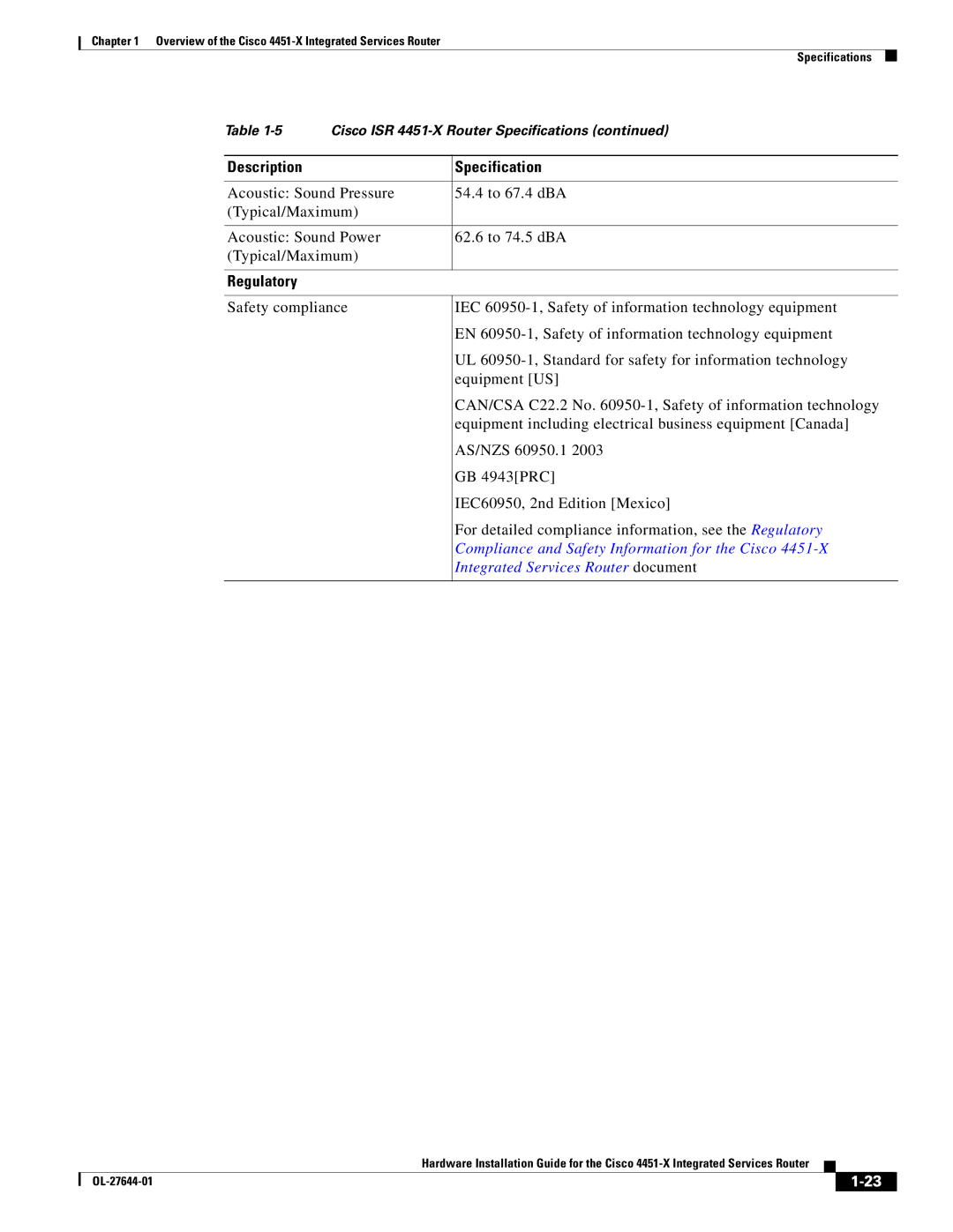 Cisco Systems ISR4451XK9 manual Regulatory 