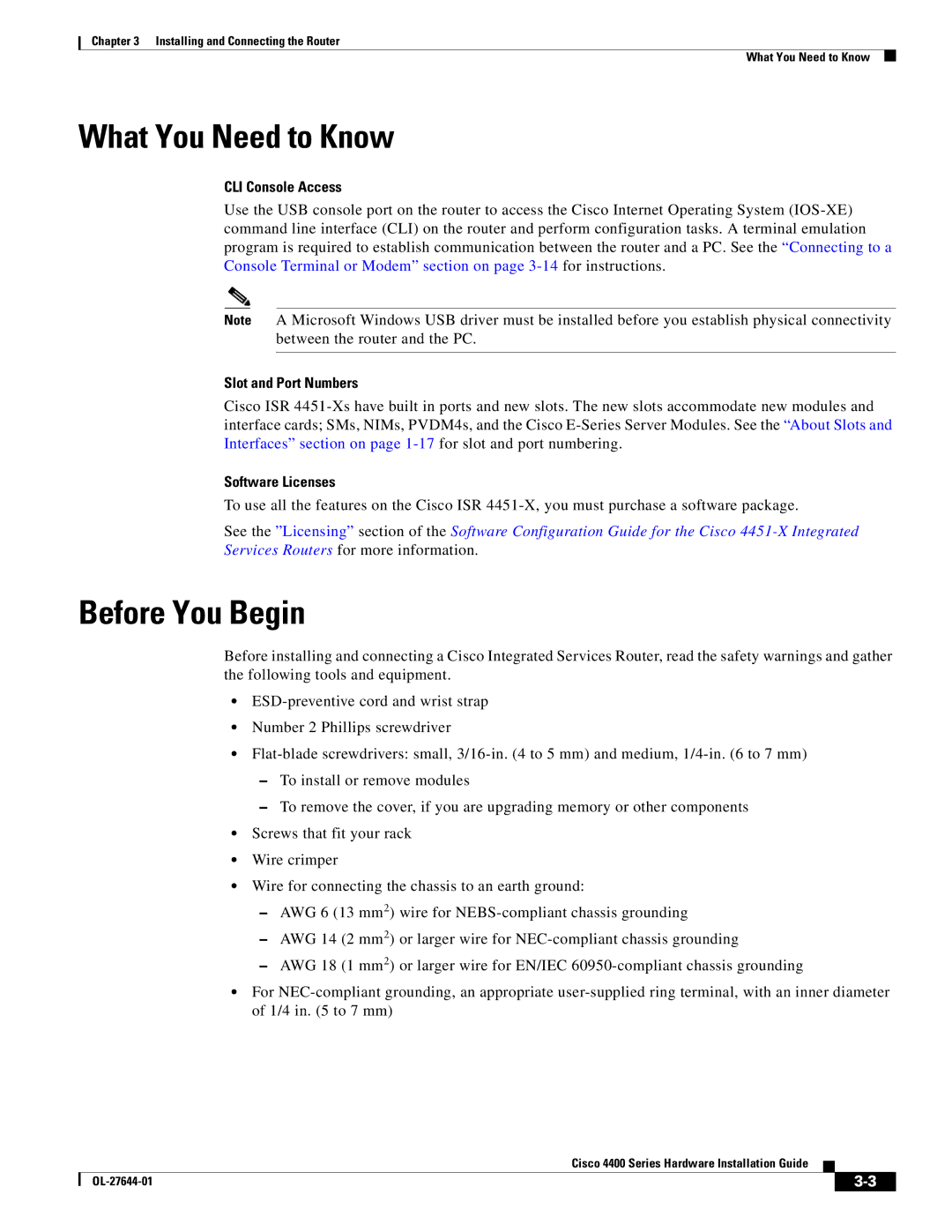 Cisco Systems ISR4451XK9 manual What You Need to Know, Before You Begin, CLI Console Access, Slot and Port Numbers 