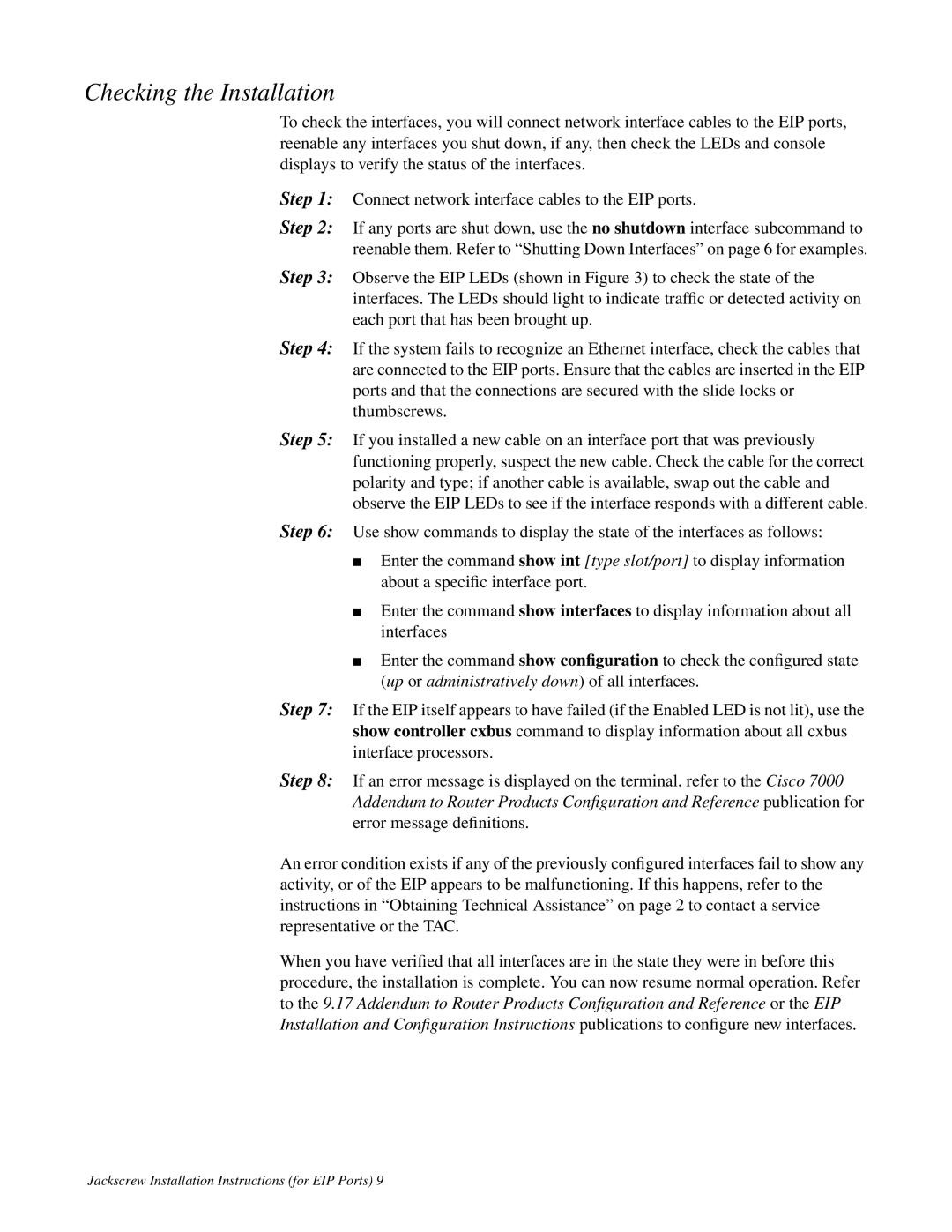 Cisco Systems Jackscrew installation instructions Checking the Installation 