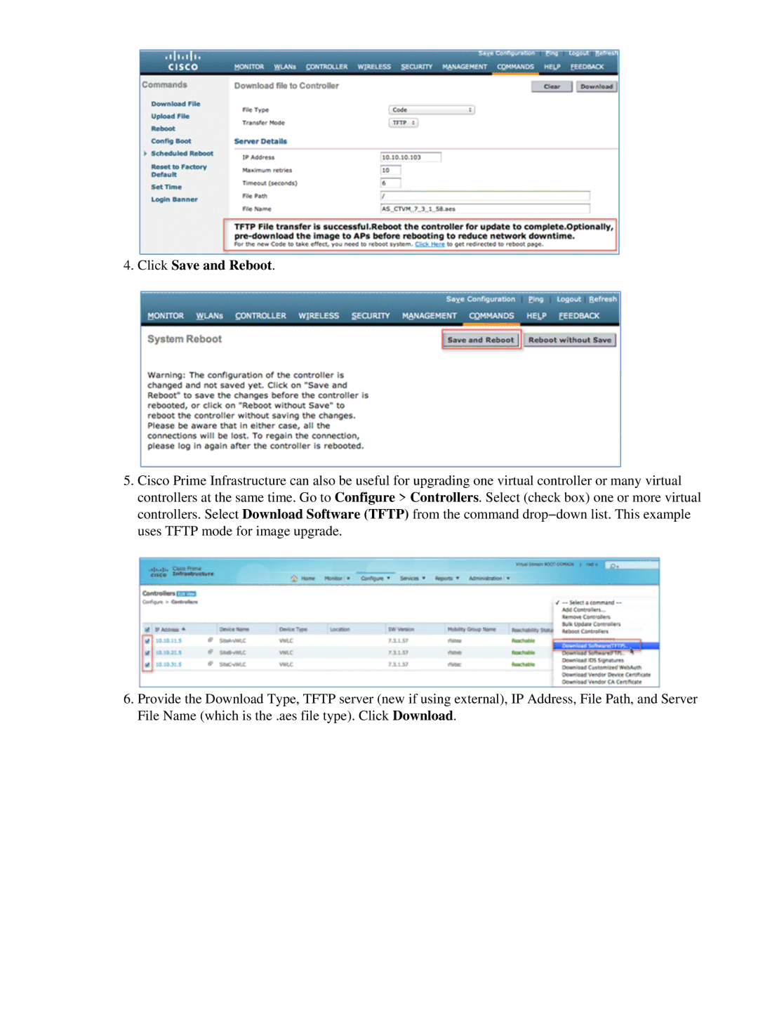 Cisco Systems LAIRCTVM5K9 manual Click Save and Reboot 