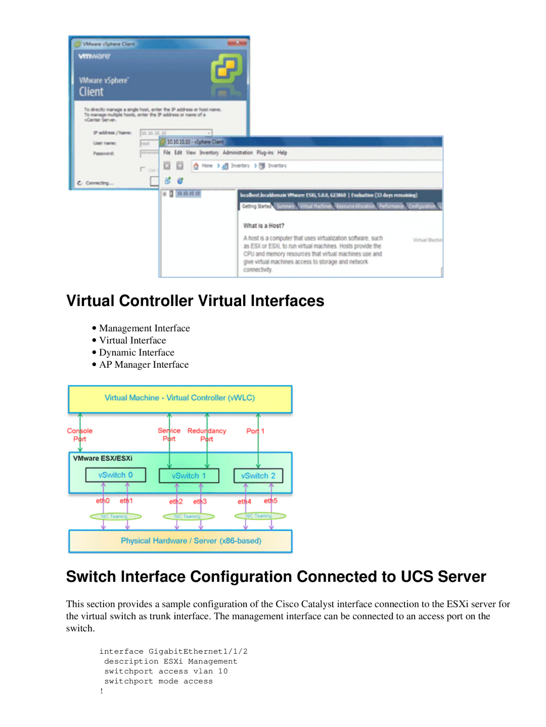 Cisco Systems LAIRCTVM5K9 Virtual Controller Virtual Interfaces, Switch Interface Configuration Connected to UCS Server 