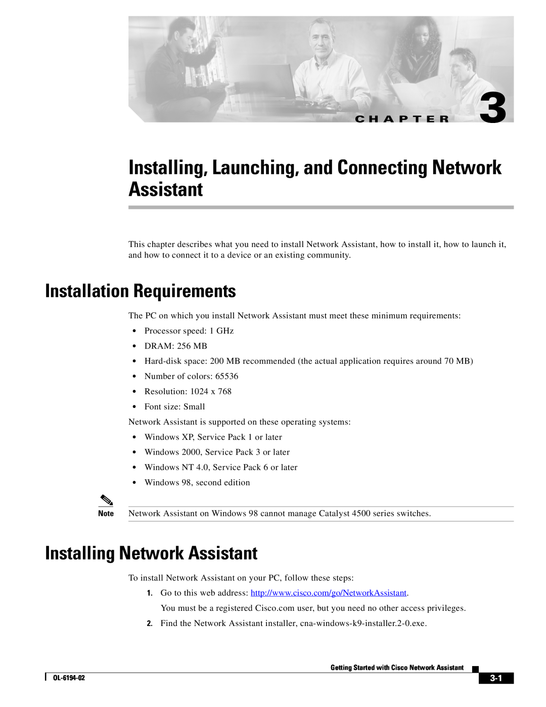 Cisco Systems and Connecting Network Assistant, Launching manual Installation Requirements, Installing Network Assistant 