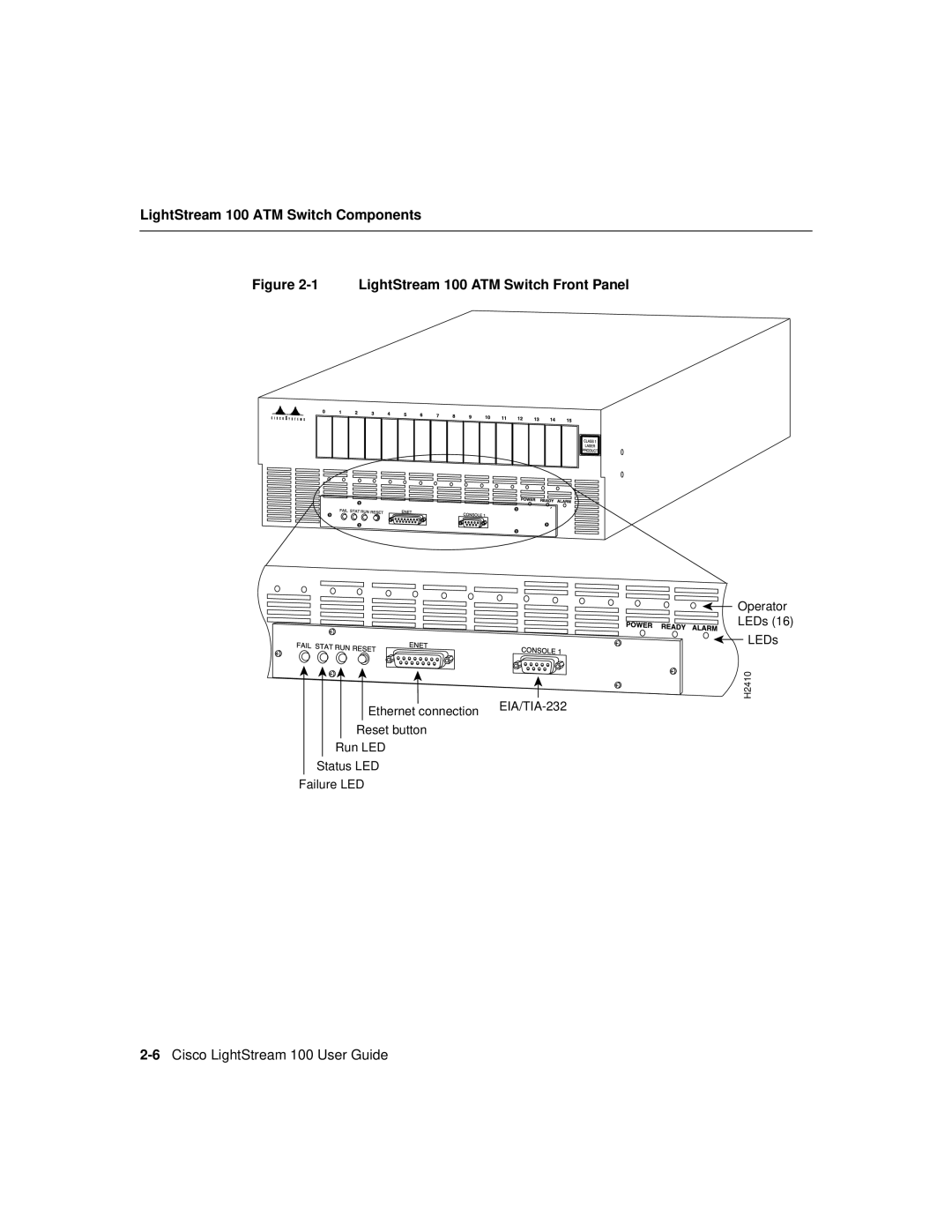 Cisco Systems manual LightStream 100 ATM Switch Components, 1 LightStream 100 ATM Switch Front Panel, Operator LEDs LEDs 