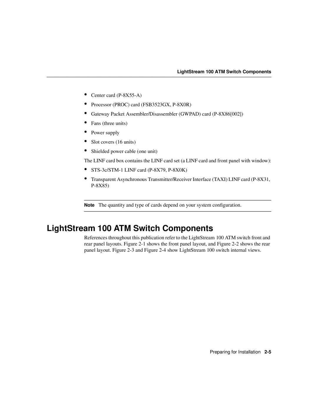 Cisco Systems manual LightStream 100 ATM Switch Components 