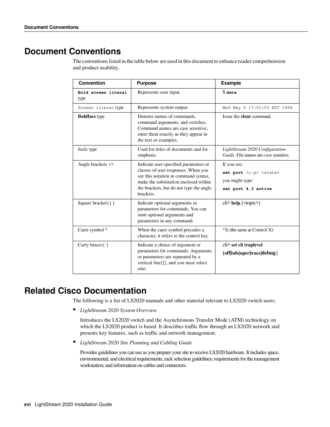 Cisco Systems LS2020 manual Document Conventions, Related Cisco Documentation, LightStream 2020 System Overview 