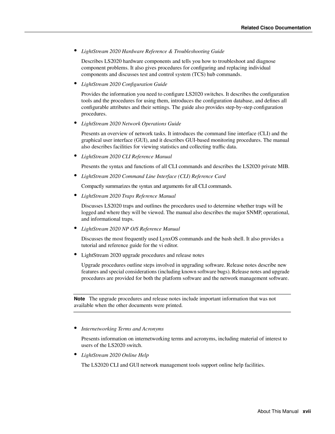 Cisco Systems LS2020 LightStream 2020 Hardware Reference & Troubleshooting Guide, LightStream 2020 Conﬁguration Guide 